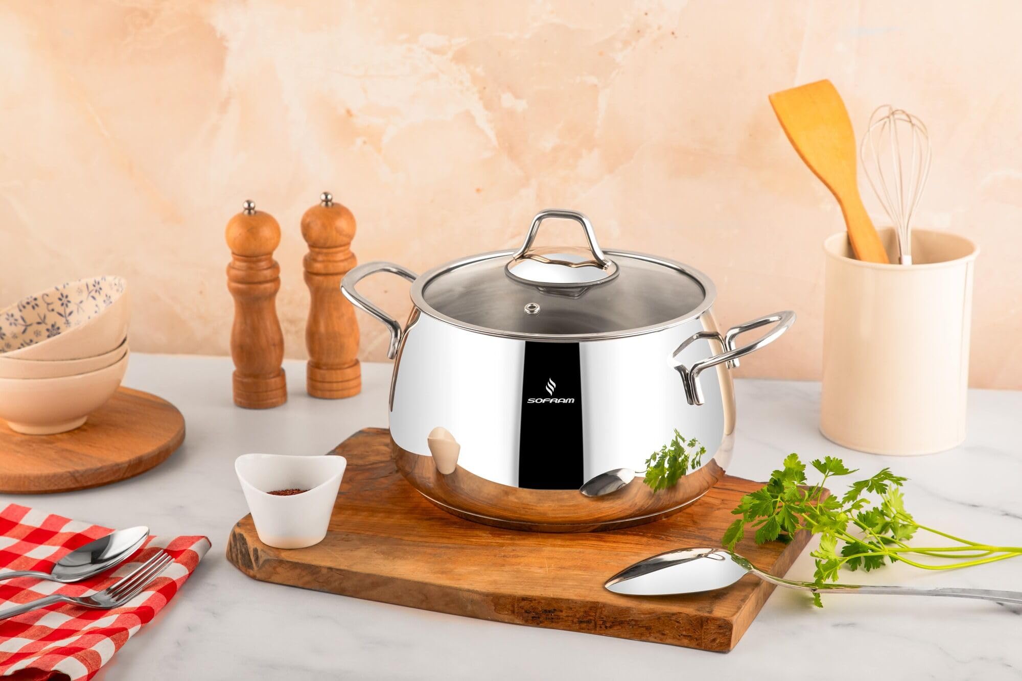 Venus Stainless Steel Deep Stock Pot with Glass Lid Soup Pot Deep Casserole Cooking Pot Suitable for Induction Stove Cookware (2.95-qt. (2.8 L))