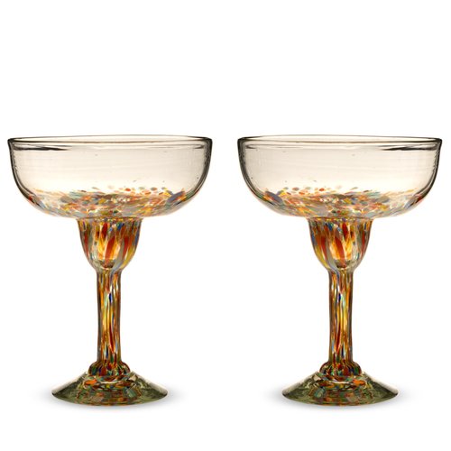 Twine Segunda Vida Artistico Margarita Bar Glasses, Mexican Margarita Glasses Margarita Set Home Cocktail Bar Gifts, 100% Recycled Glass, Multicolor 10oz Set of 2