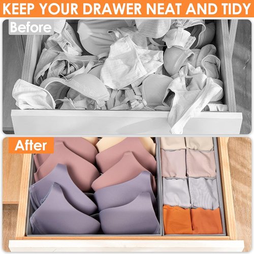 Criusia Sock Organizer - 6 Pack Foldable Drawer Dividers for Clothing, Baby Clothes, and Accessories | Grey