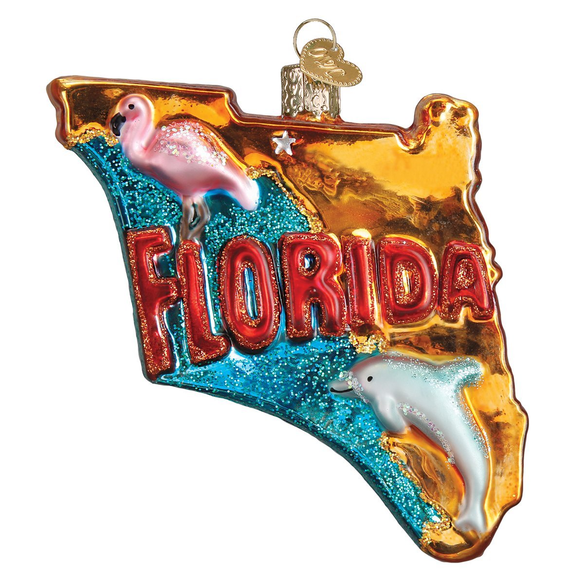 Old World Christmas State of Florida Glass Blown Ornament for Christmas Tree, Handcrafted Holiday Decoration, States Collection