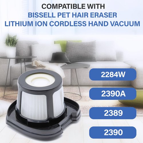 2579 Vacuum Replacement Filters Compatible with Bissell Pet Hair Eraser 2390A 2389 & AutoMate 2284W Lithium Ion Cordless Hand Vacuum,Compare to Part # 1614212, 1614203 & 1614204