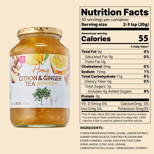 KPANTRY Honey Citron & Ginger Tea - Korean Marmalade with Fresh Yuzu, Ginger & Sundry Honey - Ideal for Salad, Jam, Hot & Cold Tea, Smoothie & Throat Soothing - 35.27 oz (2 Pack)