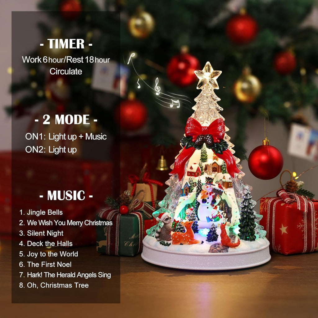 Priddop Christmas Village Scene - Animated Tree with Rotating Snowman & LED Lights | Musical Holiday Decor