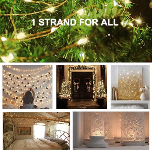 Decute 100 LED String Lights - 50 Photo Clips for Hanging Pictures | 33FT Warm White Fairy Lights for Bedroom, Wedding, Christmas Decor