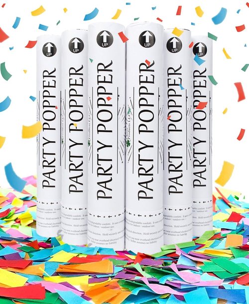 Clover Products LLC 12" Biodegradable Confetti Cannons | 6 Pack Confetti Poppers for Weddings, Birthdays & Parties | Air-Powered Party Poppers Shoot 25 Feet | Safe for Indoor & Outdoor