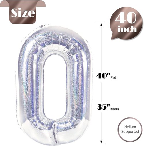 Laser Silver 40-Inch Number Balloon - 0 Birthday Decoration for Women | Perfect for Milestone Celebrations