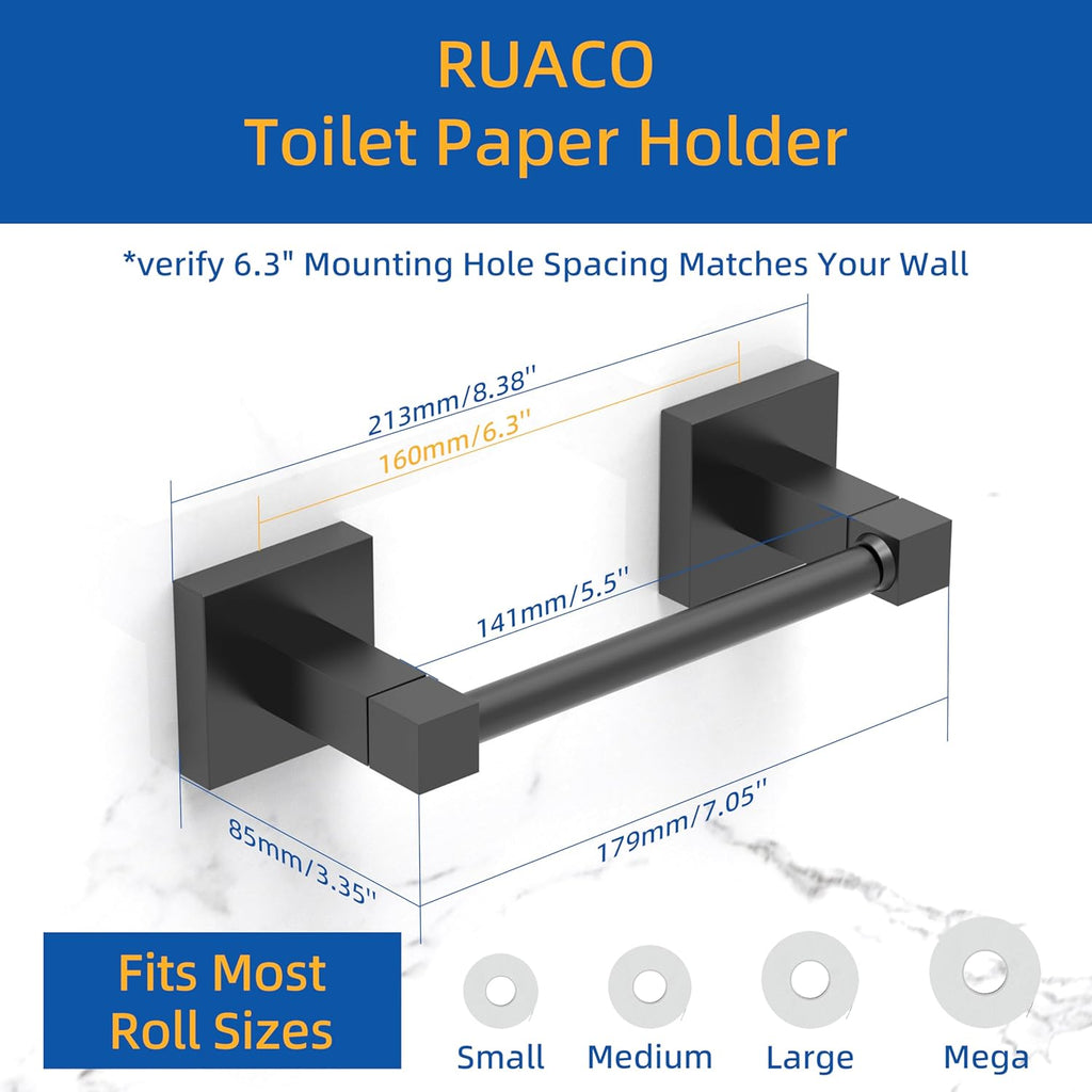 Ruacq Toilet Paper Holder - Matte Black Double Post Pivoting Design | Modern Wall-Mounted Tissue Holder