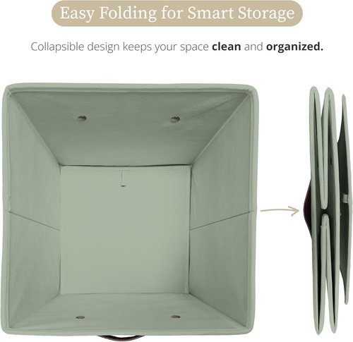 DECOMOMO Storage Bins - Fabric Cube Storage with Labels for Shelves | 10.5" x 11" | 6pcs, Sage Green