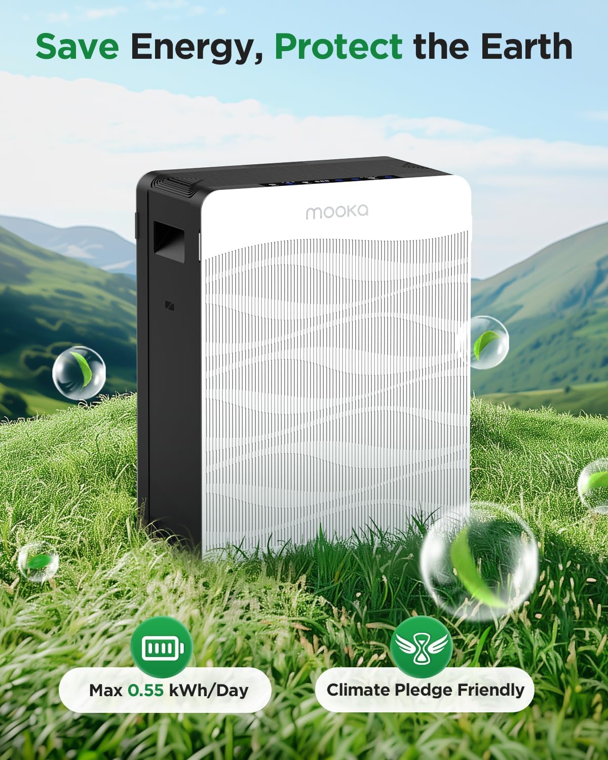 MOOKA Air Purifier - Double-Sided Design for Large Rooms Up to 2800 Ft² | Washable Filters & PM2.5 Monitor