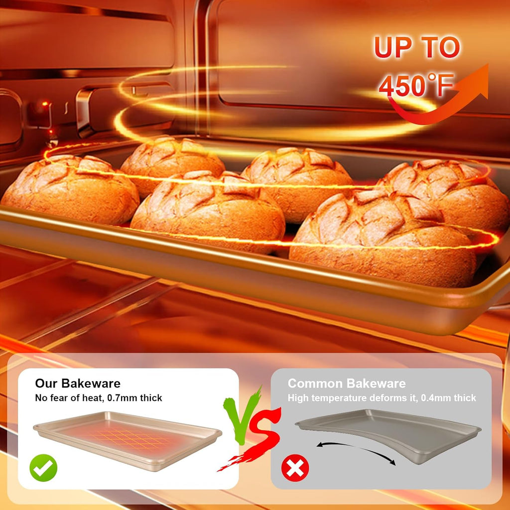 Skiennix Baking Sheet Pan Set - Nonstick Heavy Duty Cookie Sheets | 3 Sizes in Champagne Gold