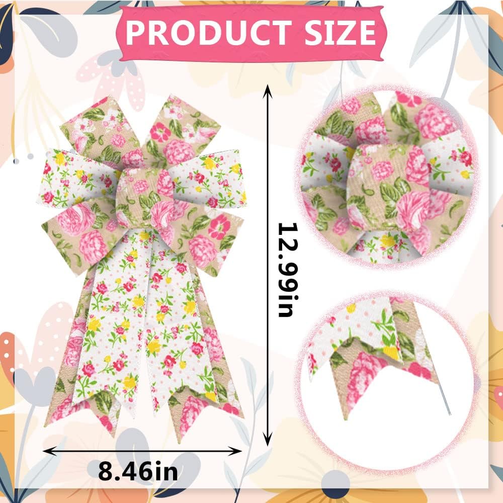 Skiennix Pink Floral Spring Bows - Vintage Rose Wreath Decor | 2 PCS for Indoor & Outdoor Use