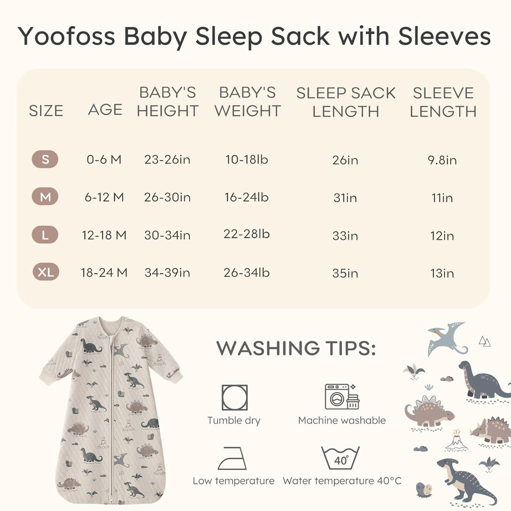 Yoofoss Baby Sleep Sack - Organic Cotton Wearable Blanket for Infants | 1.0 Tog, Long Sleeve, 6-12 Months
