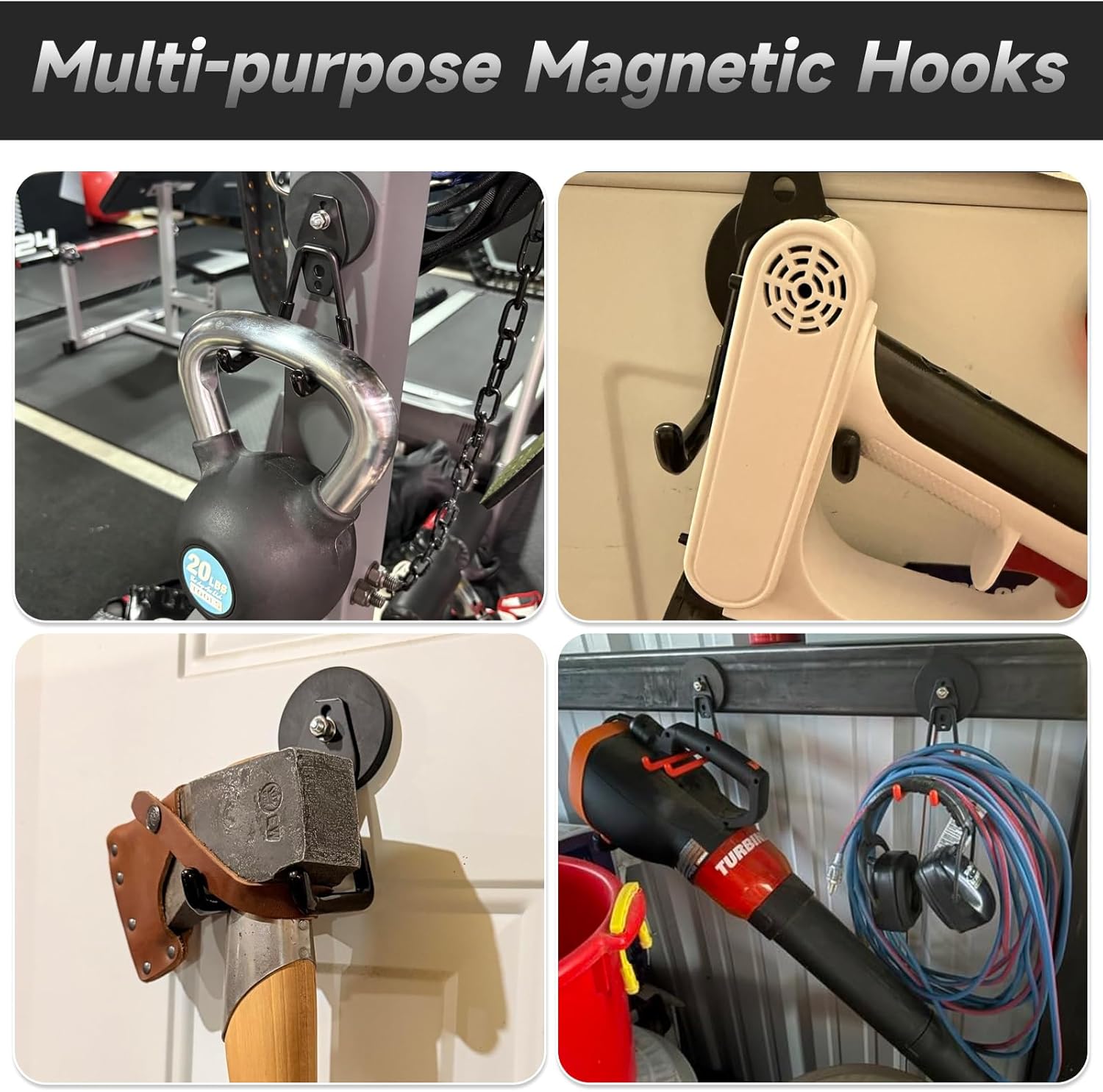 Skiennix Magnetic Hooks - Heavy Duty 4 Pack with Anti-Slip Coating | Ideal for Garage & Workshop Use