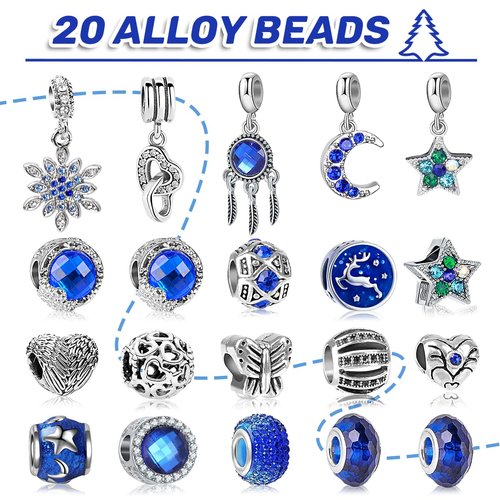 MOVINPE Advent Calendar Charm Bracelet 2025 for Teenage Girls Women, 24 Days Jewelry Necklace Bracelets Making Kit - Christmas Countdown Gifts for Teen Girl Daughter, Girlfriend, Wife, Mom (Royal Blue)