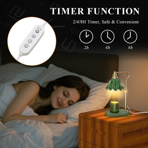 WYghyronic Candle Warmer Lamp with Adjustable Height - Flameless 4-Level Dimmable Wax Warmer, Timer Function & Stylish Design in Multiple Colors (Green)