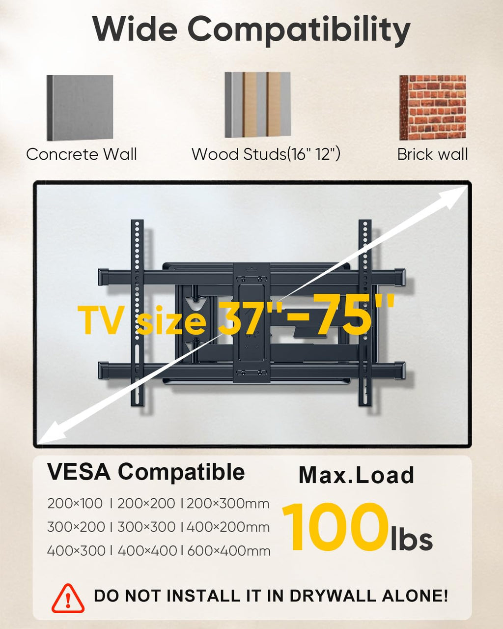 FORGING MOUNT Corner TV Mount Long Arm TVs Wall Mount for Most 37-75 Inch Flat Curved TVs, 30 Inch Long Extension TV Mount Swivel, Tilt, Full Motion Articulating Arms Max VESA 600x400mm up to 99lbs