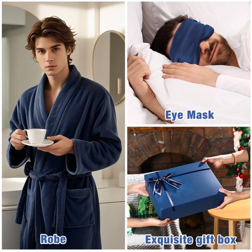 Nuogo 15 Pcs Birthday Gifts for Men Beard Care Set for Him Valentine's Day Gifts Basket Ideas Kit for Men Tumbler Bath Robe for Dad Husband Boyfriend Box(Navy)