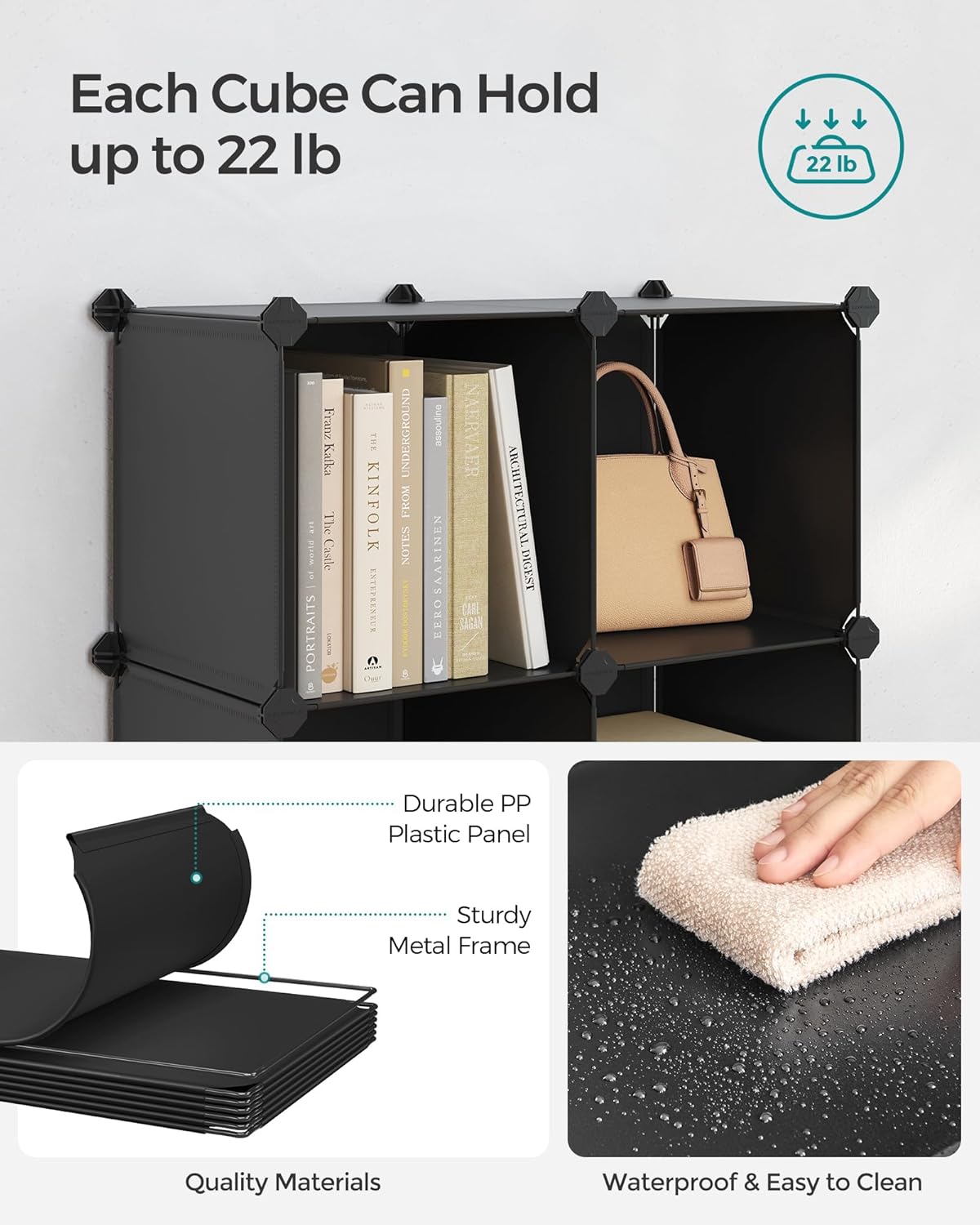 SONGMICS 6 Cube Storage Organizer - Modular Bookshelf & DIY Closet Solution | Black, 11.8" Cubes