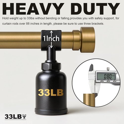 Lootkell Adjustable Warm Gold Curtain Rods - Heavy Duty 1" Diameter for Windows 72" to 144" | Solid Metal Finials
