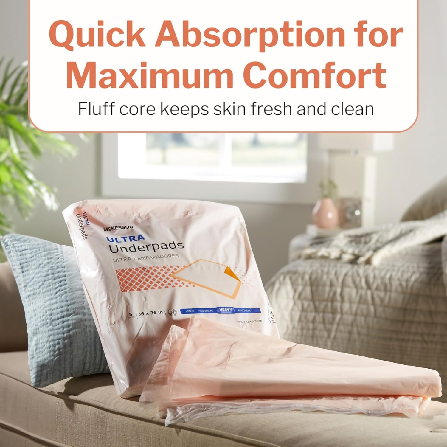 McKesson Disposable Bed Pads - Heavy Absorbency Underpads 36" x 36" | Ultra Incontinence Chux for Adults & Babies