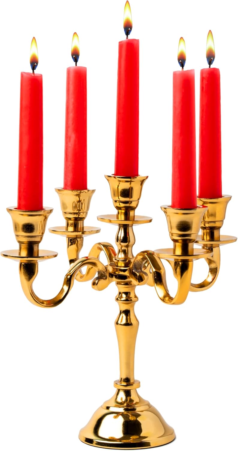 Rely+ 5 Arm Baby Candelabra - Gold Glossy Taper Candle Holders for Gothic Home Decor | 8 Inch Centerpiece
