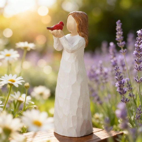 JQKBST Angel Cardinal Figurines Gift for Women, Messenger, Sympathy Gifts for Loss of Loved One, Sculpted Hand-Painted Figure Statue Home Decor
