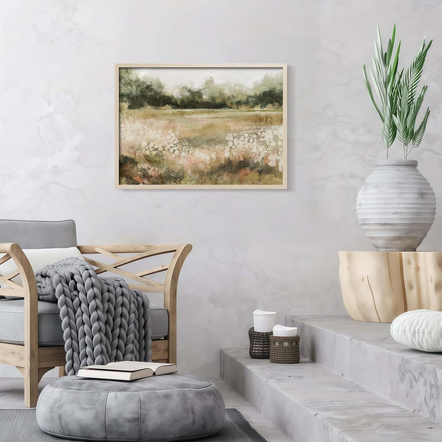 Skiennix Framed Canvas Wall Art - Rustic Field Landscape Print | Vintage Country Nature Artwork 12x16 Inch