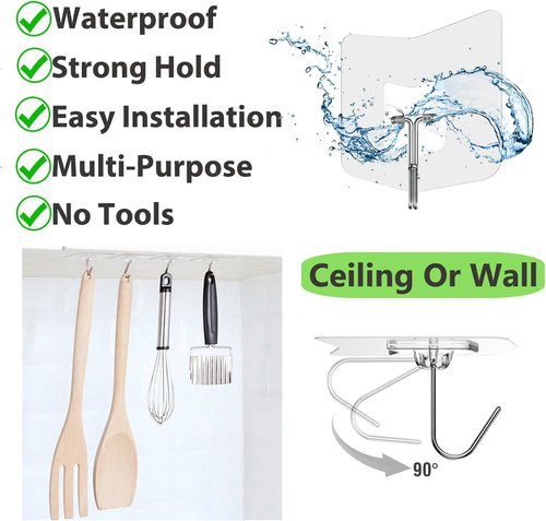 Heavy Duty Shower Hooks by [Brand Name] - 12 Pack, No Drill Adhesive Hooks for Towel & Bathroom Use
