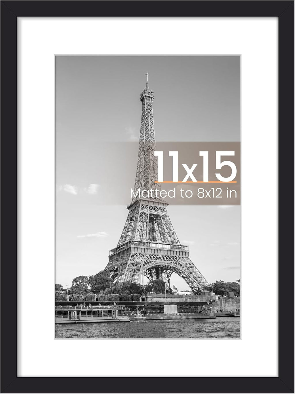 Upsimples 11x15 Picture Frame - Versatile Display for 8x12 Photos with Mat or 11x15 Without - Black, 1 Pack