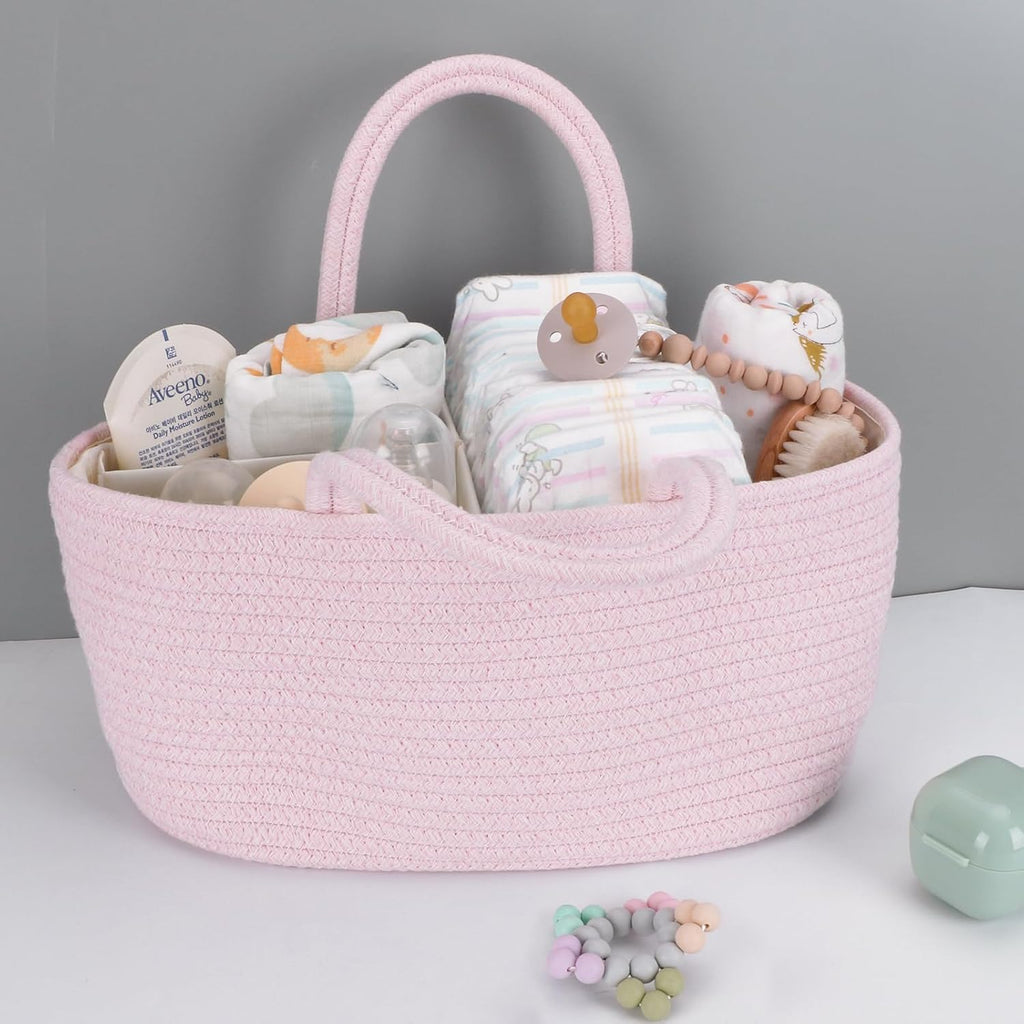 Skiennix Baby Diaper Caddy Organizer - Portable Nursery Storage Tote for Baby Shower Gifts | Pink
