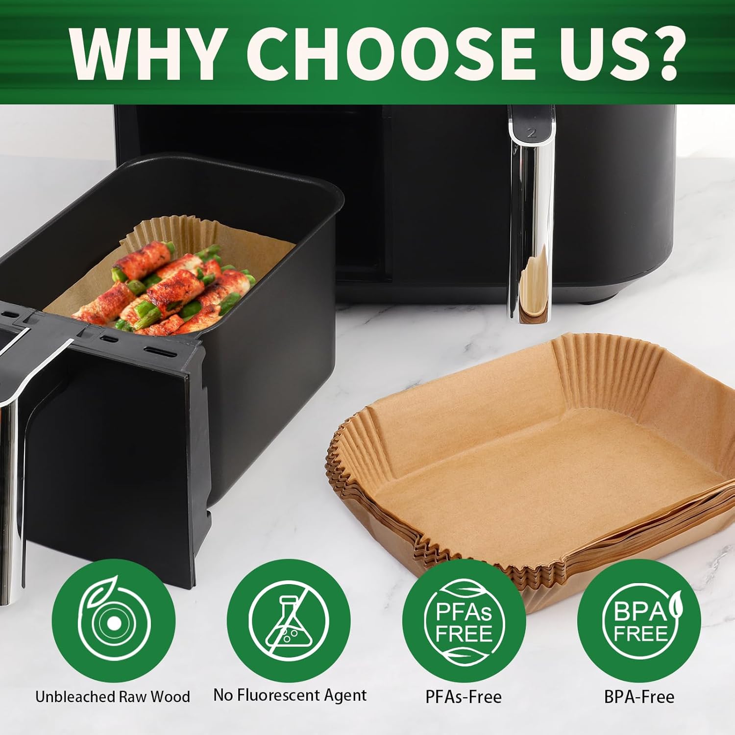 SIUDANGKA Air Fryer Liners - 200 Disposable Parchment Paper Sheets for Ninja SL401 XL 2-Basket Fryer