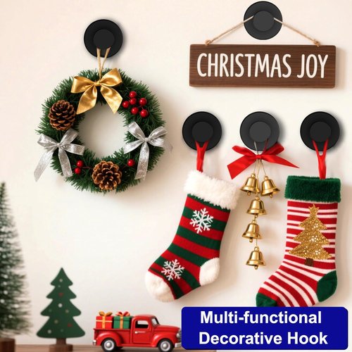 Bntuk Suction Cup Hooks - Durable Wreath Hanger for Doors & Windows | 2 Pack, Black
