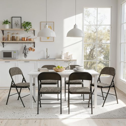 DUMOS 2 Pack Folding Chairs with Padded Cushion and Back - Fabric Stackable Portable Dining Chiars Set, for Home and Office, Conference, Wedding, Party, Patio, Garden, for Indoor Outdoor, Black Grey