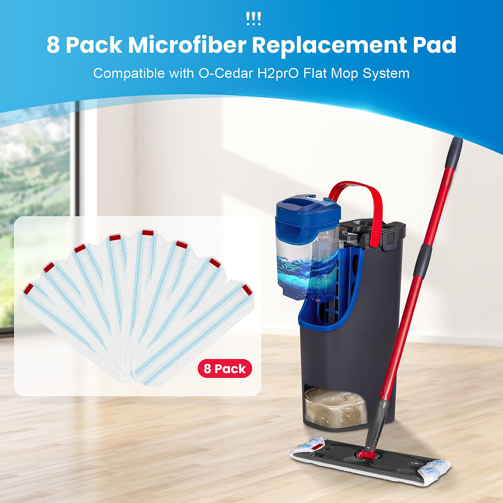 4 Pack Microfiber Mop Pad for O-Cedar H2prO Flat Mop System, Reusable Mop Head Replacements, Machine Washable (White*4P)