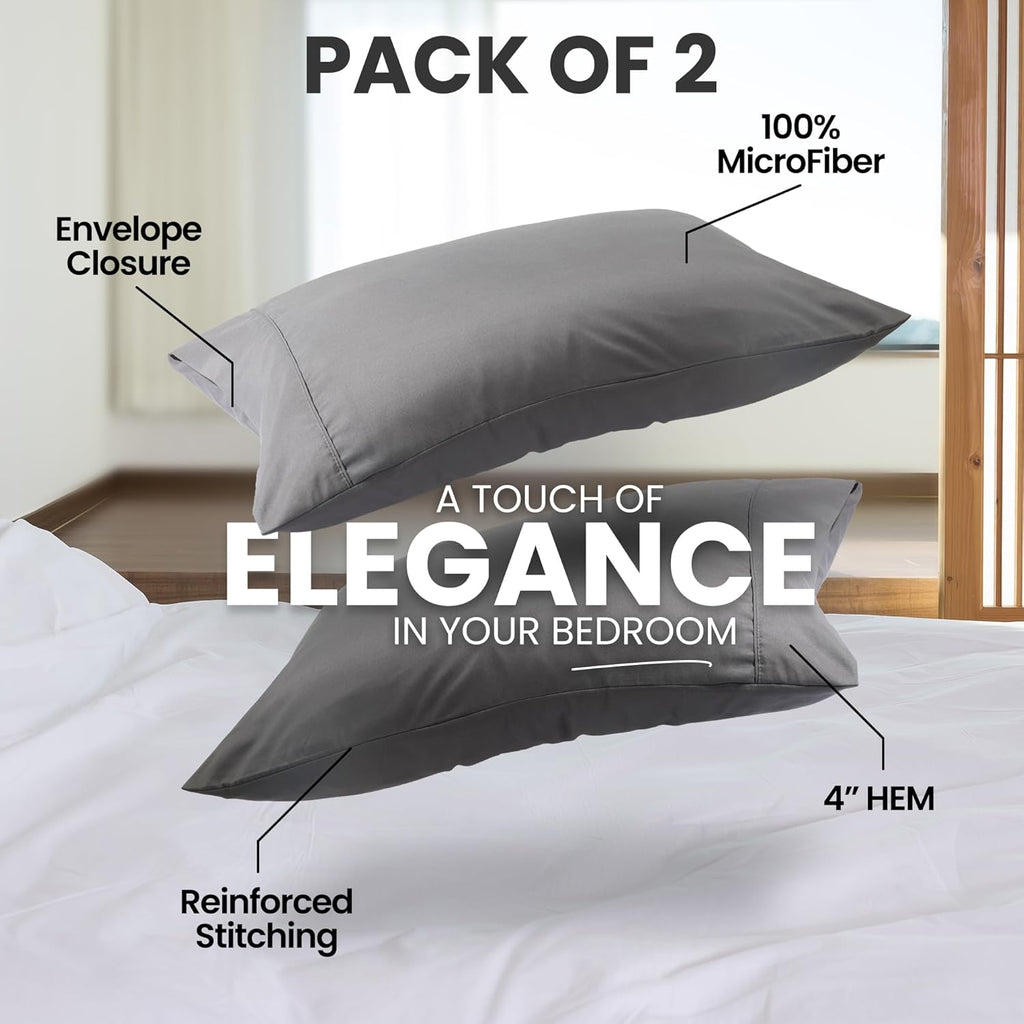 Utopia Bedding Pillow Cases - Soft Brushed Microfiber 2-Pack | Oeko-TEX Certified, 20x26 Inches (Grey)