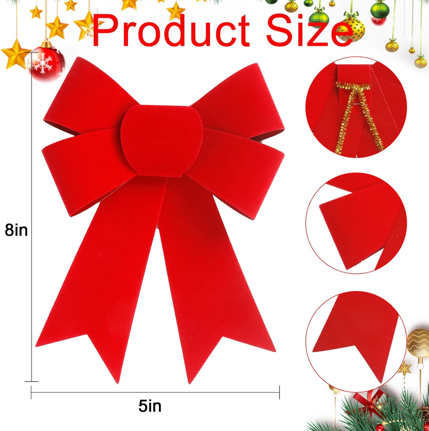 Regine Switzerland 24 PCS Red Velvet Bows - Festive Hanging Decorations for Christmas Trees & Wreaths