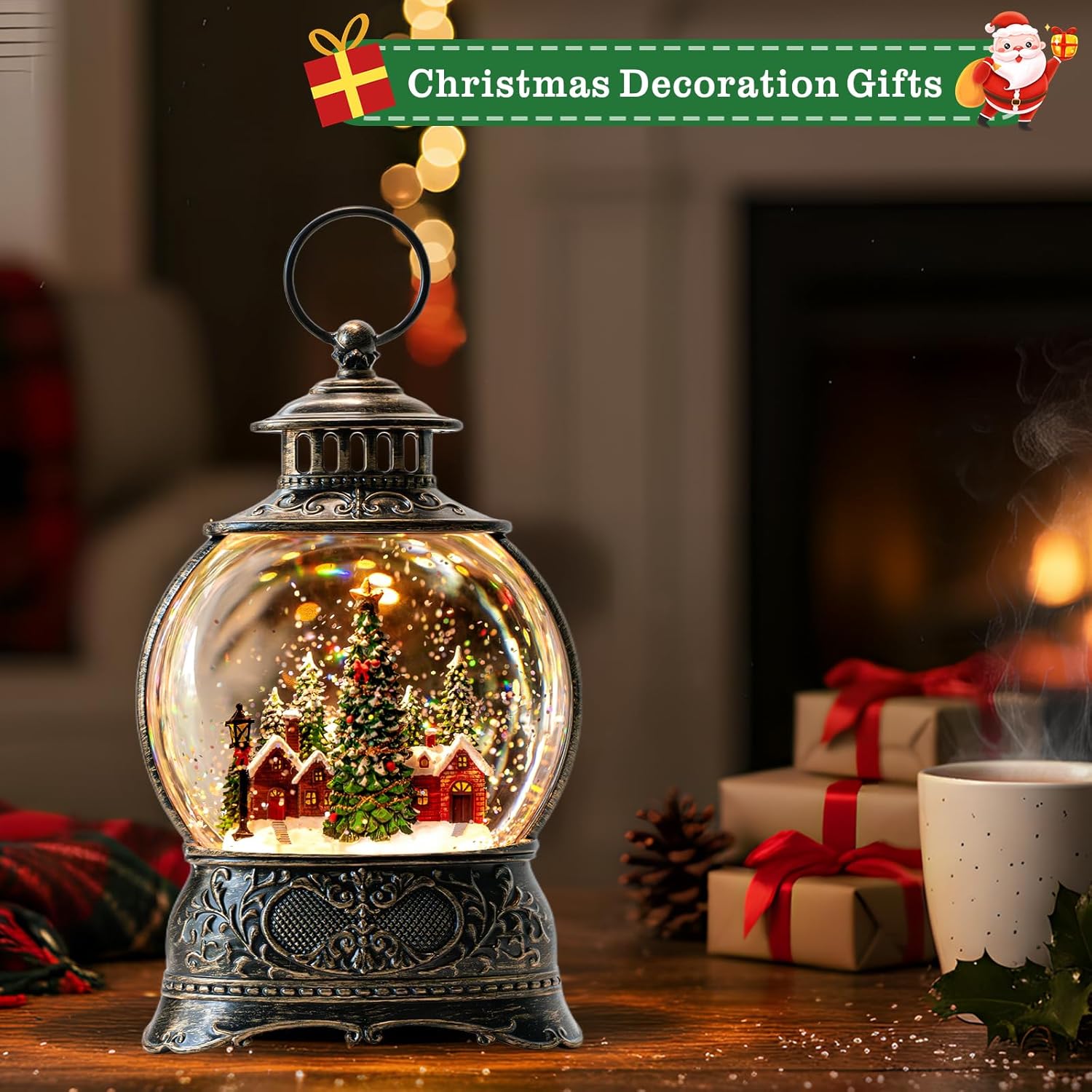 Regine Switzerland Christmas Snow Globe Lantern - Musical Water Lantern with Timer & USB/Battery Operated | Festive Village Decor