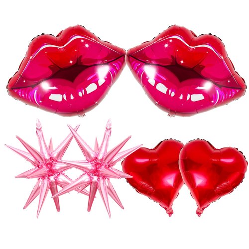 BlissBash Red Lips, Red Heart, Pink Star Foil Balloons for Y2K Party Balloons, Valentine's Day Decorations, 2000s Theme Party Décor, Galentines Day,Bachelorette & Bridal Shower Balloons, Wedding Party