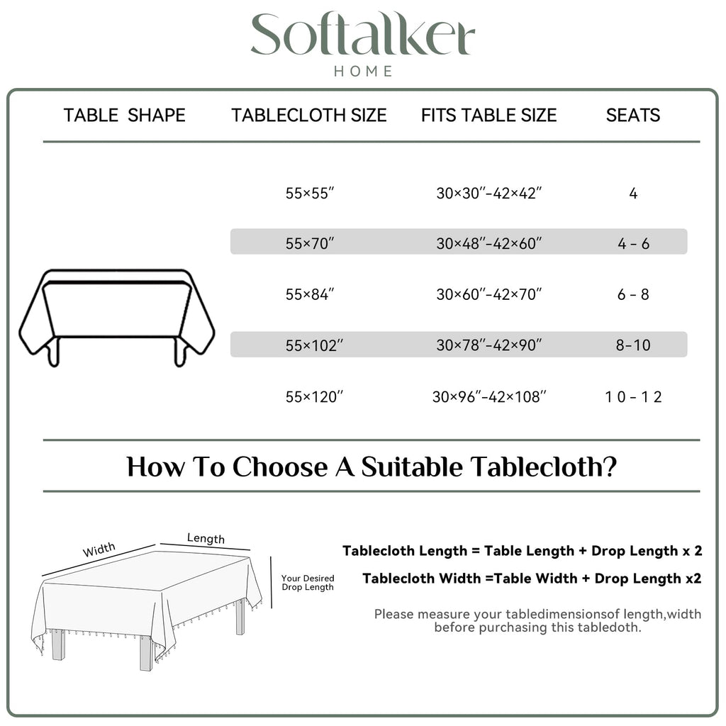 Softalker Outdoor Tablecloth Rectangle, Waterproof Linen Cotton Farmhouse Table Cloths with Tassel, Heavy Weight Wrinkle Free Boho Table Cover for Picnic Camping Dining - 55 x 84 Inch, Coffee Lines