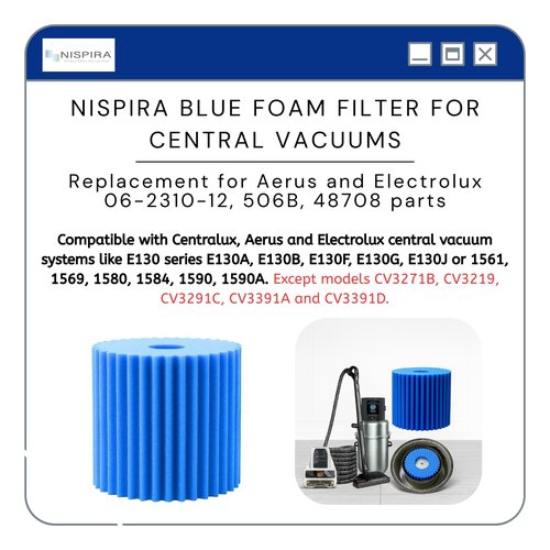 Nispira 506B Foam Dust Filter Replacement for Electrolux Centralux Aerus Central Vacuum 1561,1569,1580,1584,1590,1590A E130 Series, E177A Blue Scalloped, 1 Pack