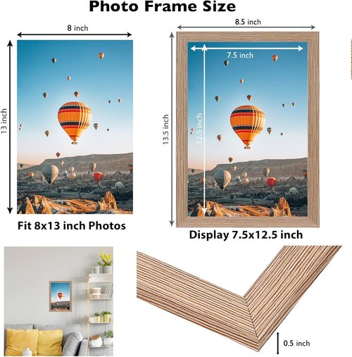 JCJMY 8x13 Rustic Brown Picture Frame - Versatile Wall & Tabletop Display with Shatter-Resistant Plexiglass