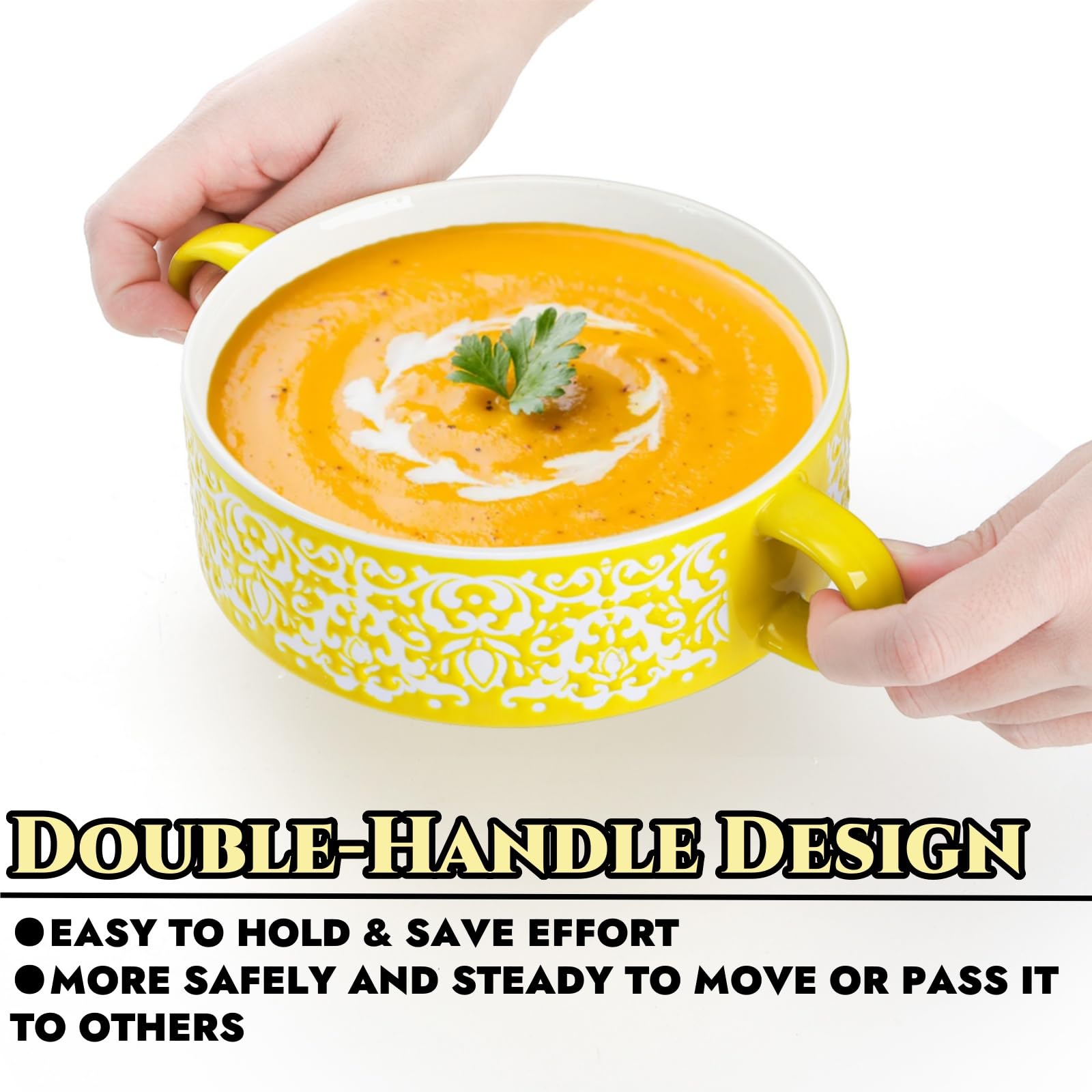 Acshio Set of 4 French Onion Soup Bowls with Handles, 20 Oz Ceramic Multicolor Soup Bowls with Organizer Rack, Stackable Soup Serving Crock for Beef Stew, Pasta, Cereal, Pot Pies