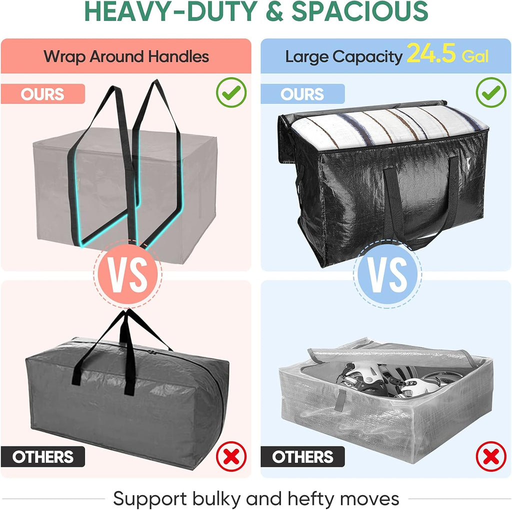 BALEINE 6-Pack Oversized Moving Bags - Heavy-Duty Storage Totes with Reinforced Handles | Black