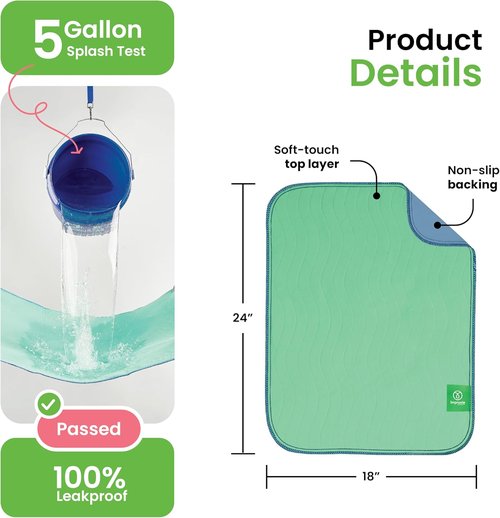 IMPROVIA® Washable Underpads - Heavy Absorbency Reusable Incontinence Pads | 18" x 24" (Pack of 4) - Waterproof Protection for Beds, Couches, and Floors