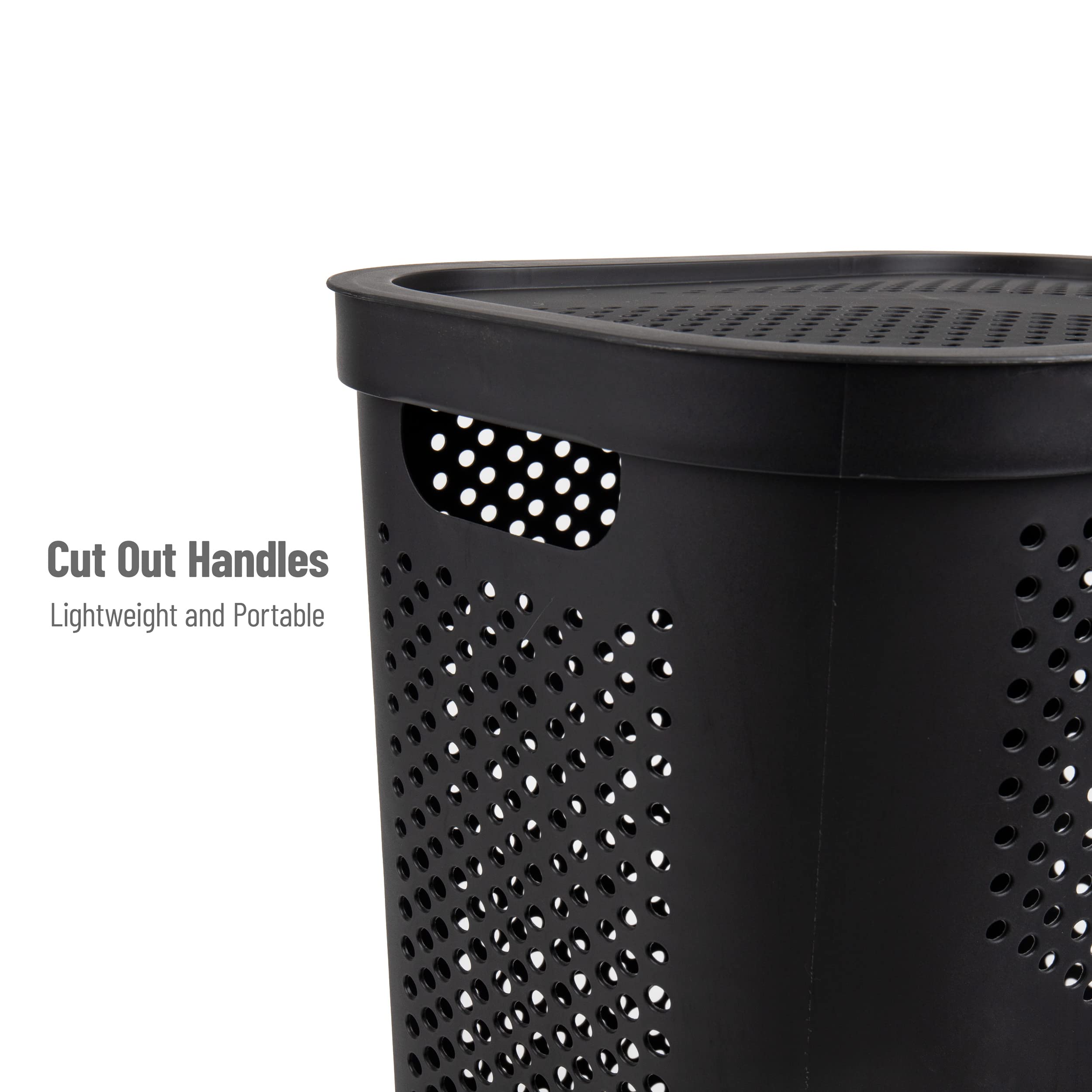 Mind Reader Slim Laundry Hamper with Lid, 60L Clothes Basket, Ventilated Plastic, Black