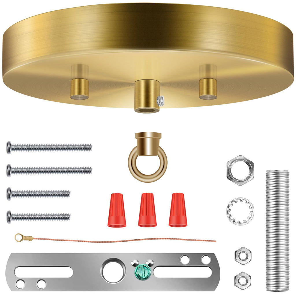 MAYOMAJO 6 Inches Light Canopy Kit with Heavy Duty Replacement Ceiling Cover Plate & Mounting Hardware for Lighting Fixtures Chandelier Pendant Lamp or DIY Project (Brass)