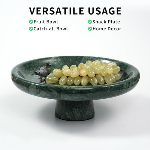 LWALMS Marble Fruit Bowl for Kitchen - 9.9" Green Decorative Stone Pedestal Bowls for Home Decor, Footed Fruits Holder For Dining Table Counter Organization