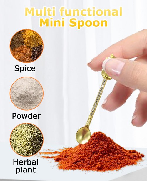 Geyynow 10 Pcs Mini Spoon Keychain, Metal Tiny Shovel Spoons for Home Kitchen Spices, Necklace Charms Pendants Diy Craft Making