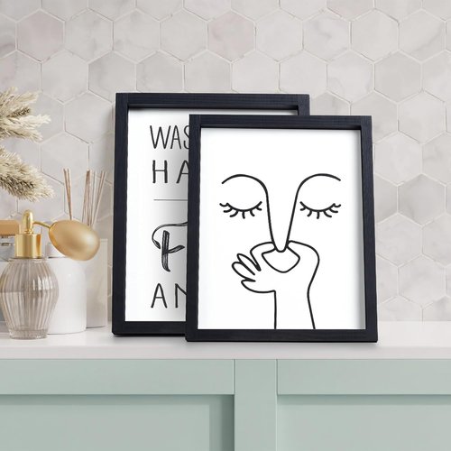 HKBS Framed Black and White Bathroom Wall Art - Stylish Toilet Decor | 10"x8" for Home & Apartment