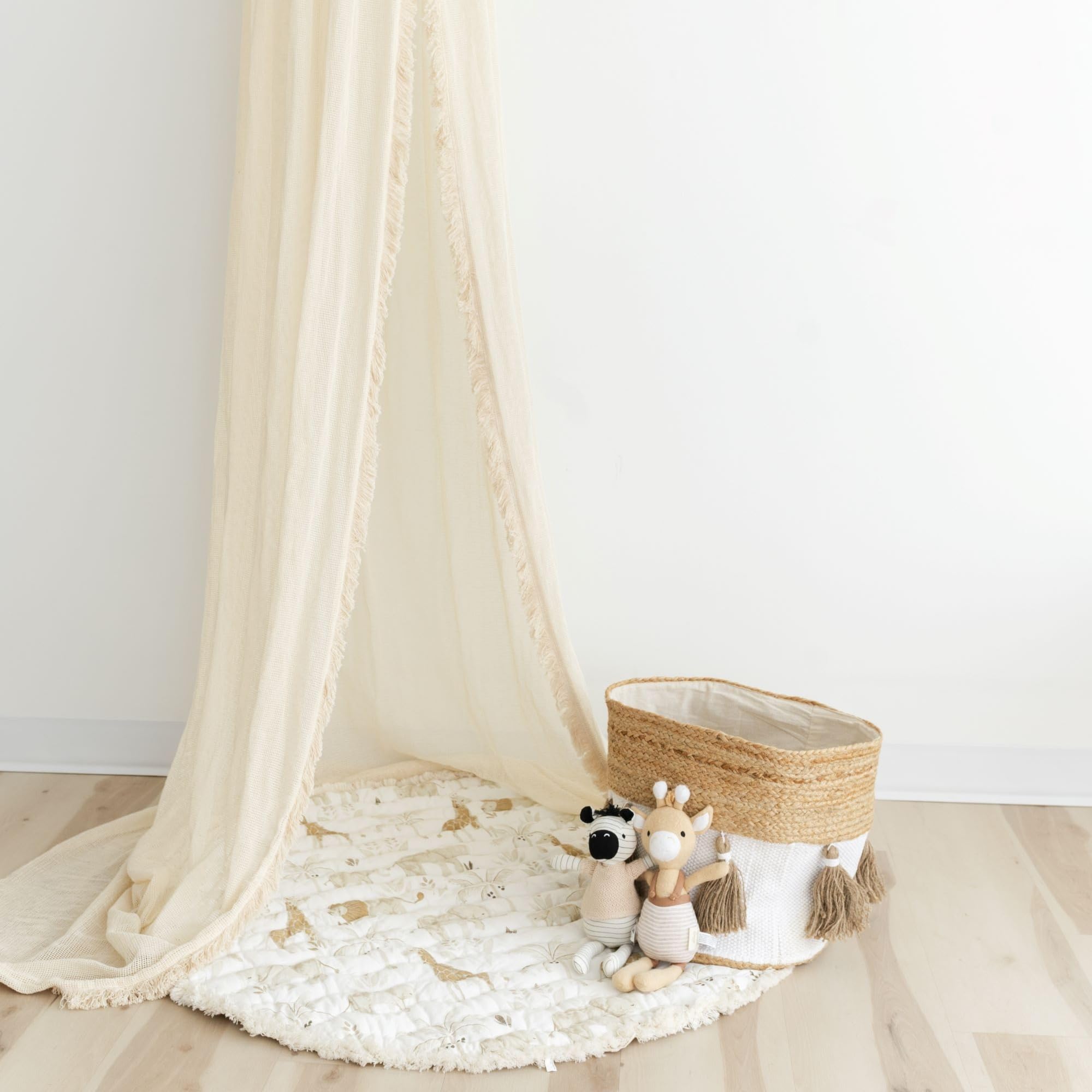 Crane Macrame Baby Crib Canopy, 118" Tall, Boho Nursery Decor, Play Room Decorative Canopy for Girls & Boys